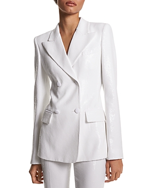 Michael Kors Sequined Lapel Jacket In Optic White