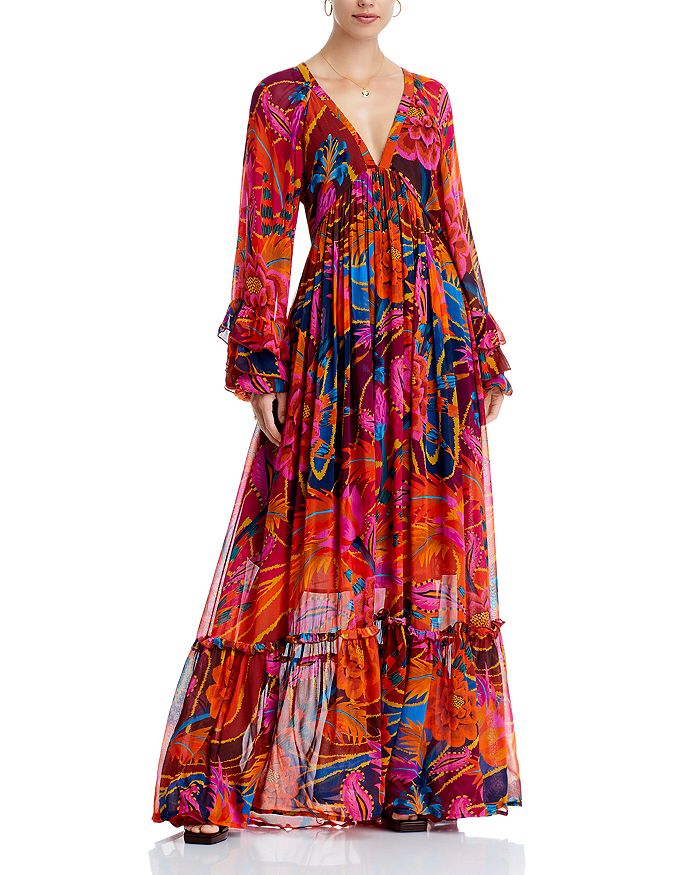 FARM Rio Vintage Wave Long Sleeve Maxi Dress | Bloomingdale's