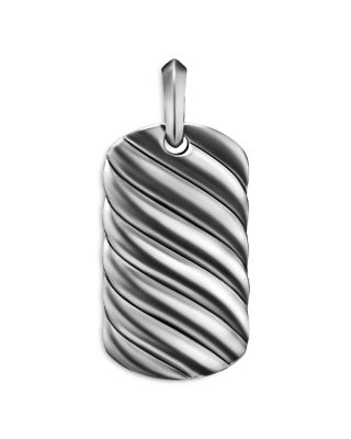 Men's Sculpted Cable Tag in Sterling Silver, 35mm
