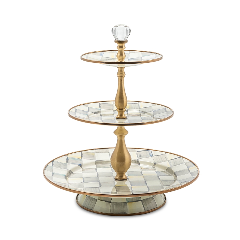 Mackenzie-childs Mackenzie Childs Sterling Check Three Tier Sweet Stand In Multi