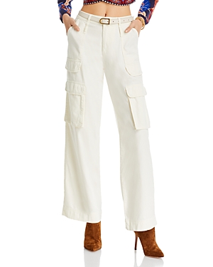 Shop Frame High Rise Relaxed Straight Cargo Jeans In Ecru