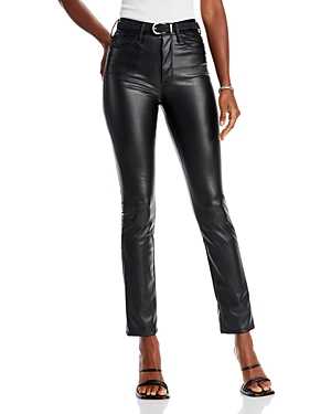 Shop Mother The Dazzler High Rise Faux Leather Straight Leg Jeans In Black
