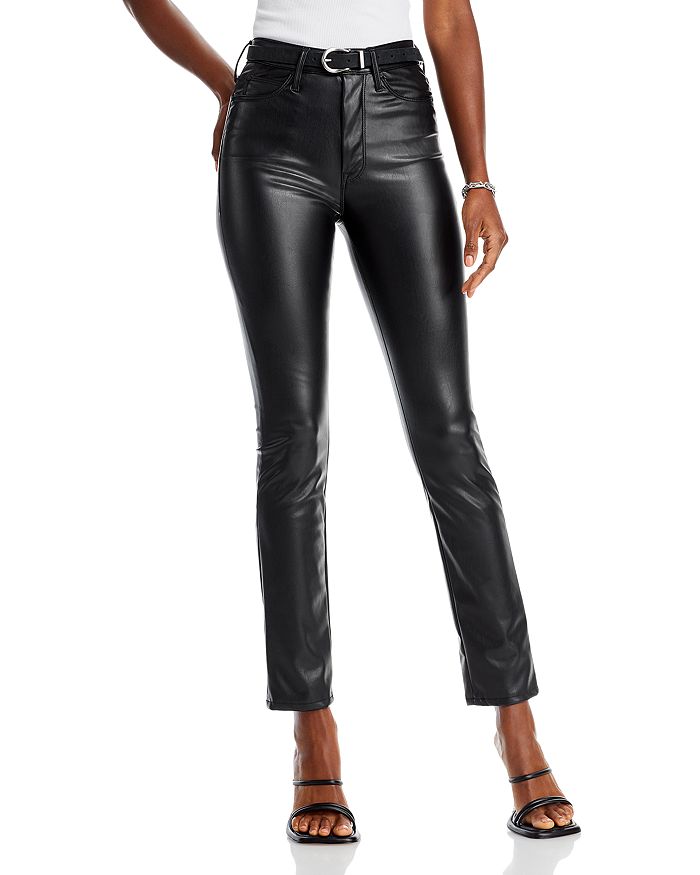 MOTHER The Dazzler High Rise Faux Leather Straight Leg Jeans in Black