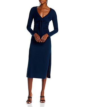 Cinq À Sept Brenna Knot-tie Gathered Crepe Midi Dress In Peacock Blue
