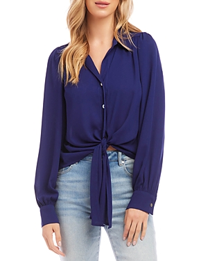 Karen Kane Tie Front Button-up Shirt In Iris