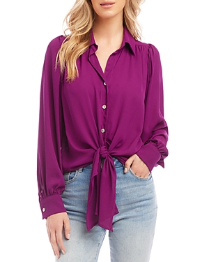 Karen Kane Tie Front Button-up Shirt In Magenta