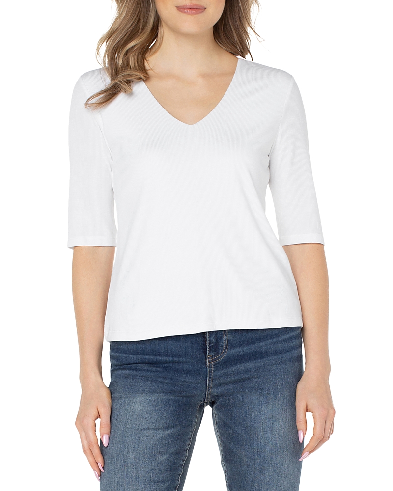 Liverpool Los Angeles V Neck Rib Knit Elbow Sleeve Tee