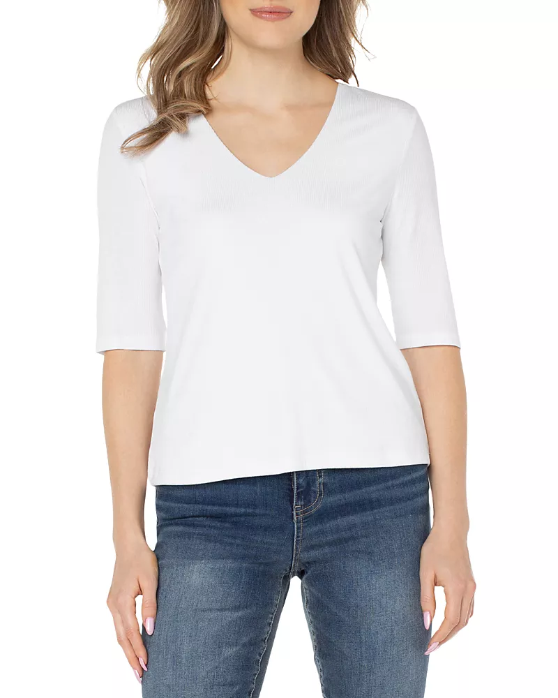 Liverpool Los Angeles V Neck Rib Knit Elbow Sleeve Tee