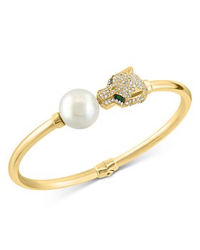 Bloomingdale's - Cultured Freshwater Pearl, Diamond, & Emerald Animal Bangle Bracelet in 14K Yellow Gold