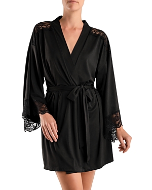 In Bloom By Jonquil Aegean Sea Lace Trim Wrap Robe In Black