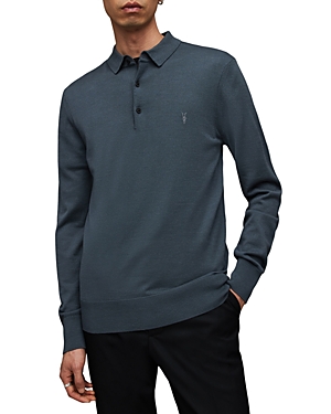 Allsaints Mode Long Sleeve Wool Polo In Beetle Blue