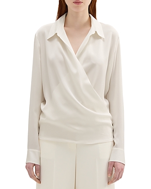Theory Women's Draped Silk-georgette Blouse In Ivory