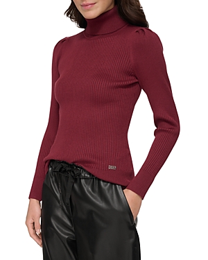Shop Dkny Solid Ribbed Turtleneck Sweater In Cabernet