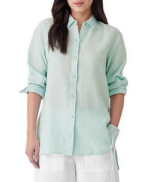 Eileen Fisher Side-slit Button-down Linen Shirt In Clearwater