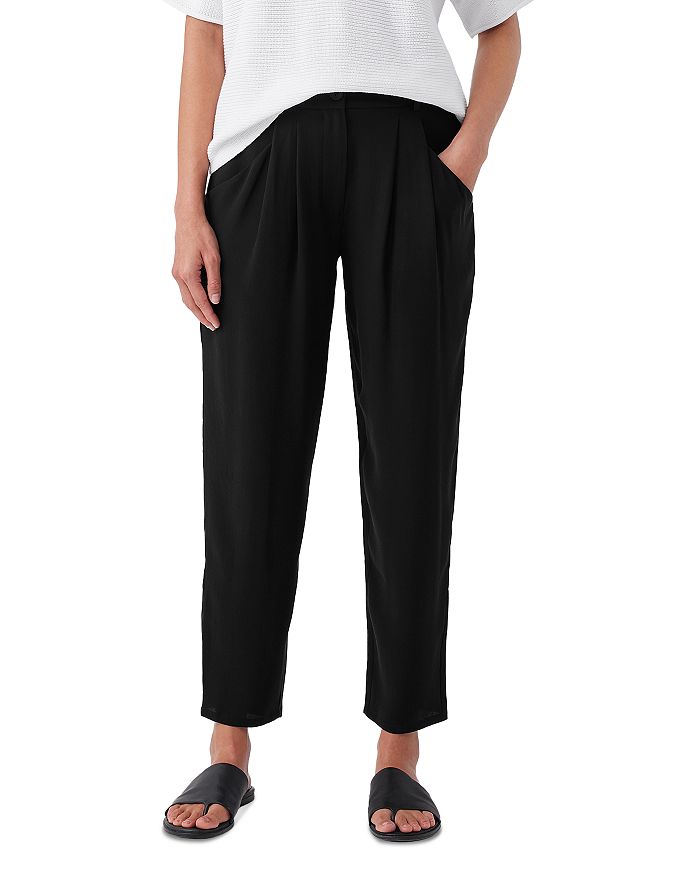 Eileen Fisher Silk Pleated Tapered Ankle Pants | Bloomingdale's