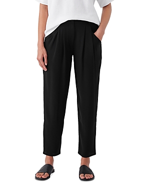 Eileen Fisher Silk Pleated Tapered Ankle Pants In Black