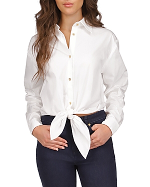 Michael Kors Michael  Cotton Tie Front Shirt In White