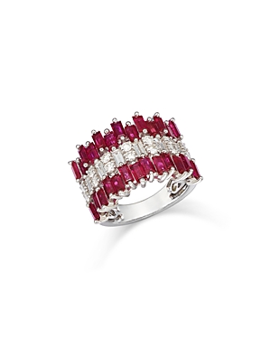 Bloomingdale's Ruby & Diamond Triple Row Ring In 14k White Gold In Pink/white