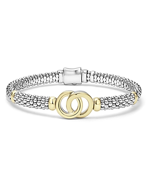 Shop Lagos 18k Yellow Gold & Sterling Silver Signature Caviar Interlocking Circle Beaded Bracelet In Silver/gold