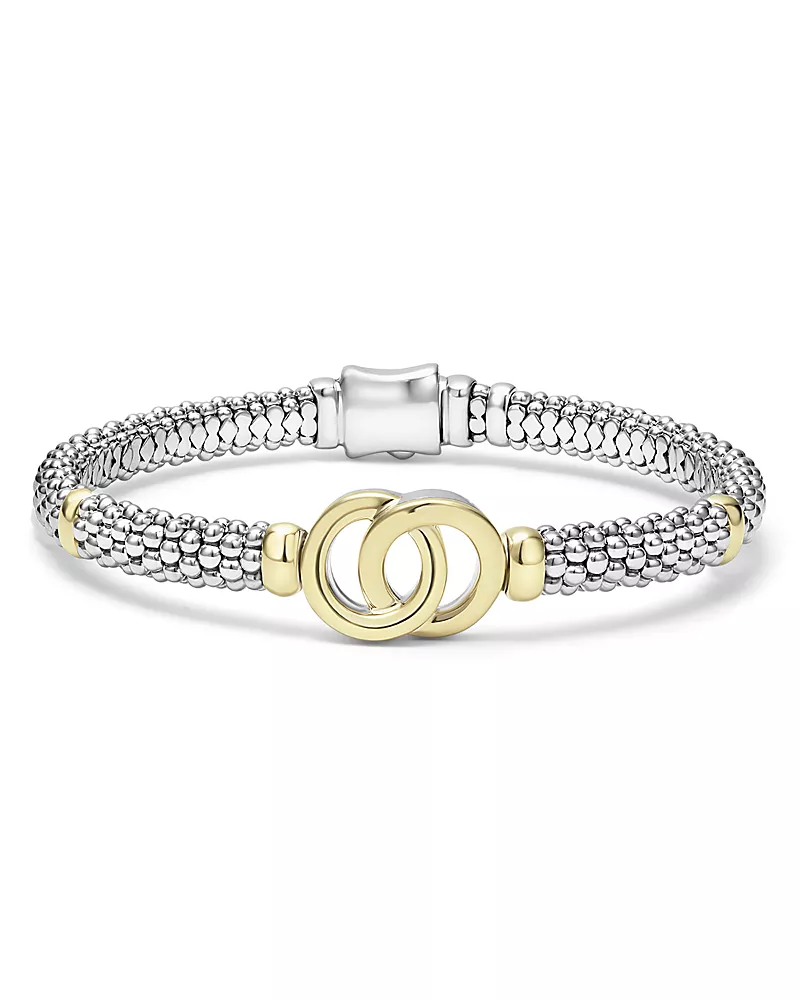 Lagos 18K Yellow Gold & Sterling Silver Signature Caviar Interlocking Circle Beaded Bracelet