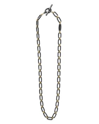 18K Yellow Gold Signature Caviar Black Ceramic Link Necklace, 16-18"