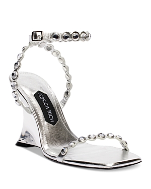 Jessica Rich Women's Diamond Embellished Ankle Strap Wedge Sandals