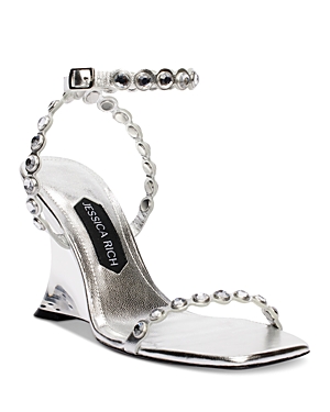 JESSICA RICH WOMEN'S DIAMOND EMBELLISHED ANKLE STRAP WEDGE SANDALS