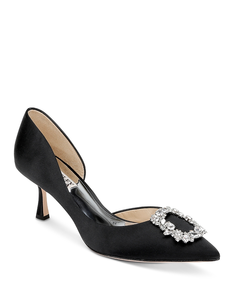 Badgley Mischka Women's Fabia Ii Embellished Pointed Toe Slip On Pumps In Black Satin
