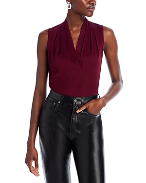 Kobi Halperin Mila Sleeveless V Neck Pleated Silk Blouse In Beet