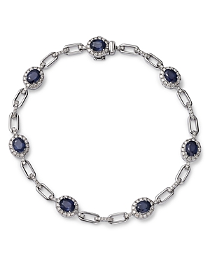 Bloomingdale's Blue Sapphire & Diamond Halo Link Bracelet In 14k White Gold In Blue Sapphire/white