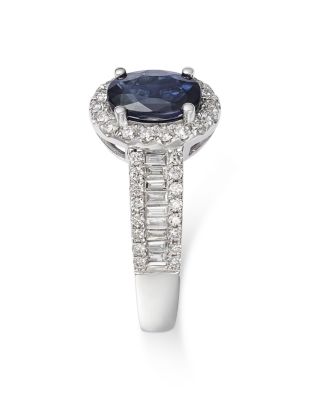Blue Sapphire & Diamond Halo Ring in 14K White Gold