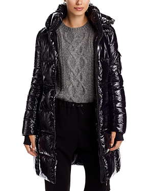 Aqua Lacquer Hooded Puffer Coat - 100% Exclusive In Onyx