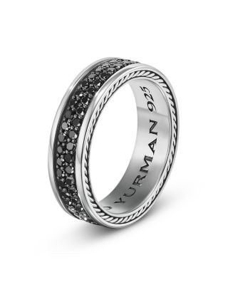 Men's Streamline&reg; Two Row Band Ring in Sterling Silver with Black Diamonds, 6.5mm