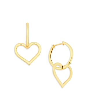 Aqua 18K Yellow Gold Plated Sterling Silver Heart Charm Huggie Hoop Earrings - 100% Exclusive