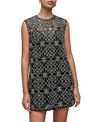 Allsaints Ilia Embellished Mini Shift Dress In Black | ModeSens