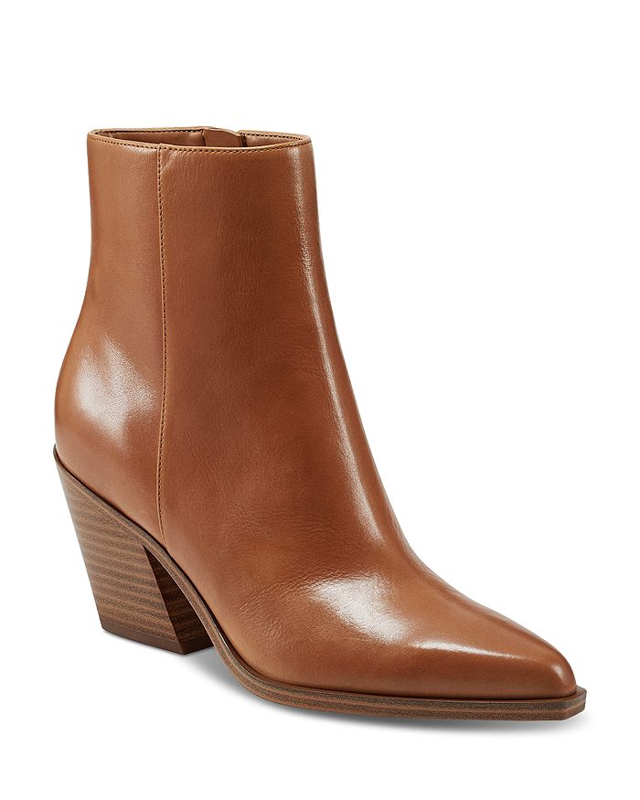 MARC FISHER Womens Beige Mikala Pointed Toe Block Heel Zip-Up Leather Dress Heeled Boots M