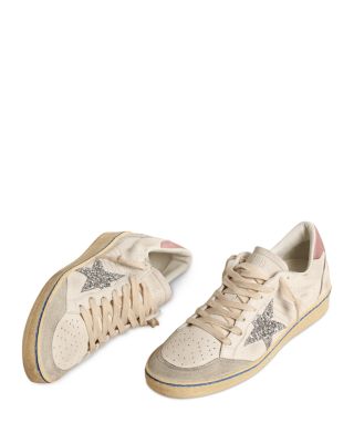 スニーカー Golden  Silver White Ballstar Sneaker With Glitter Golden Goose Ball Star Silver Glitter Star and Heel Tab