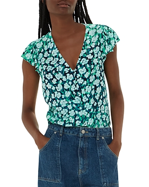 Shop Whistles Leo Flutter Sleeve Blouse In Green/multi