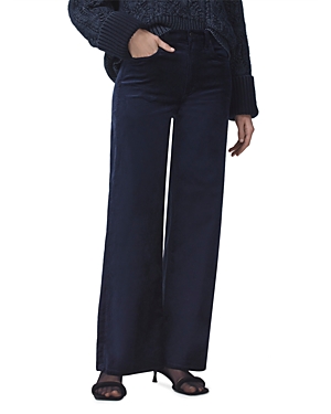 Shop Citizens Of Humanity Paloma Baggy High Rise Wide Leg Velvet Jeans In Royal Navy