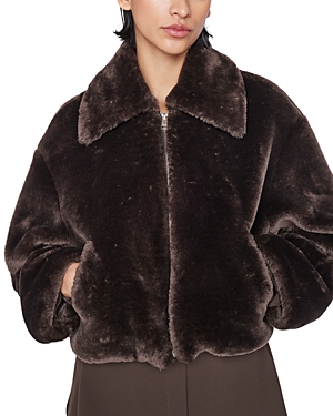 Frame Faux Fur Zip Up Jacket In Espresso