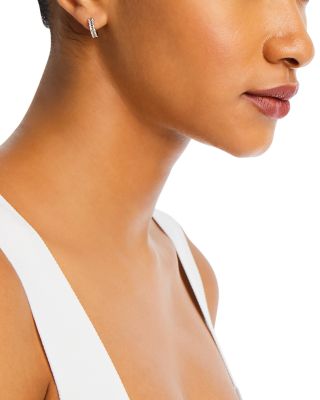 Diamond Emerald Cut Diamond Huggie Earrings in 18K White Gold, 1.0 tcw