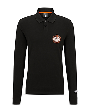 Shop Hugo Boss Nfl Chicago Bears Cotton Printed Regular Fit Long Sleeve Polo Shirt In Charcoal