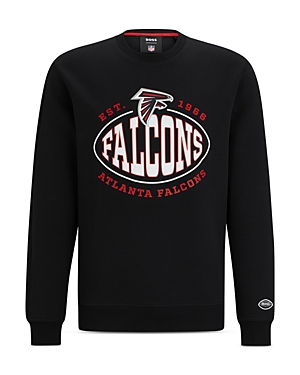 Shop Hugo Boss Nfl Atlanta Falcons Cotton Blend Printed Regular Fit Crewneck Sweatshirt In Charcoal