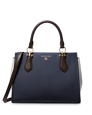 Michael Kors Michael Marilyn Medium Leather Satchel In Navy Multi