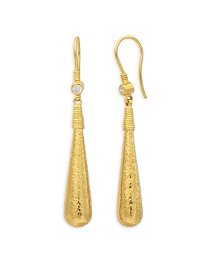 Gurhan 18 & 24K Yellow Gold Spell Diamond Hammered Drop Earrings