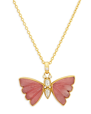 Gurhan 18-24k Yellow Gold Butterfly Rhodochrosite & Diamond Pendant Necklace, 16-18