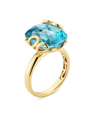 Miseno Jewelry 18K Yellow Gold Sea Leaf Blue Topaz Ring