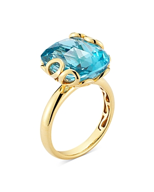 18K Yellow Gold Sea Leaf Blue Topaz Ring