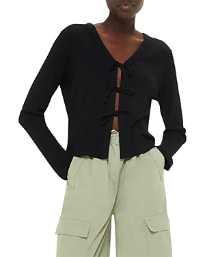 Whistles Tie Front Ribbed Cardigan In Black