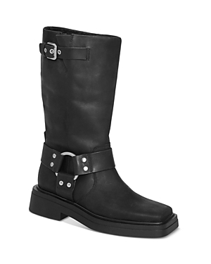 Shop Vagabond Women's Eyra Square Toe Biker Style Block Heel Boots In Off Black